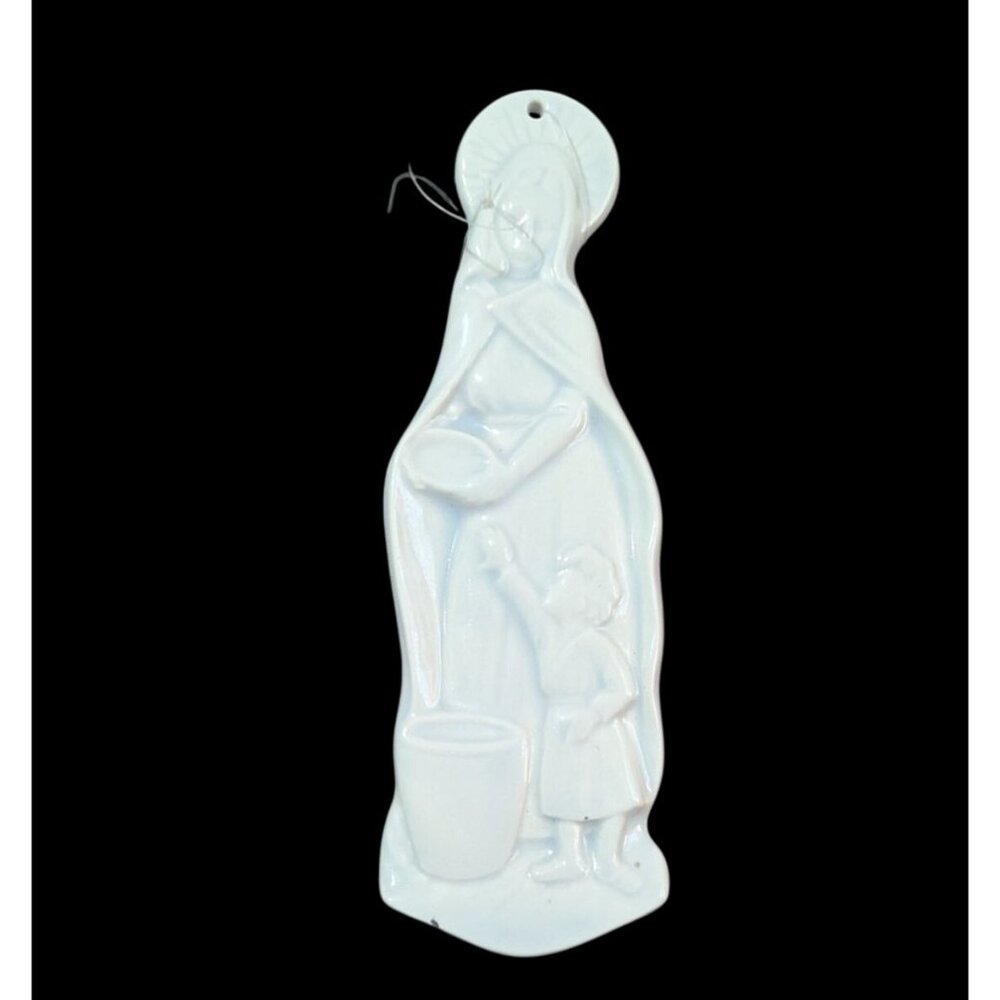 White Ceramic Religious Ornament Virgin Mary and Child Luke 2:40 ”‎